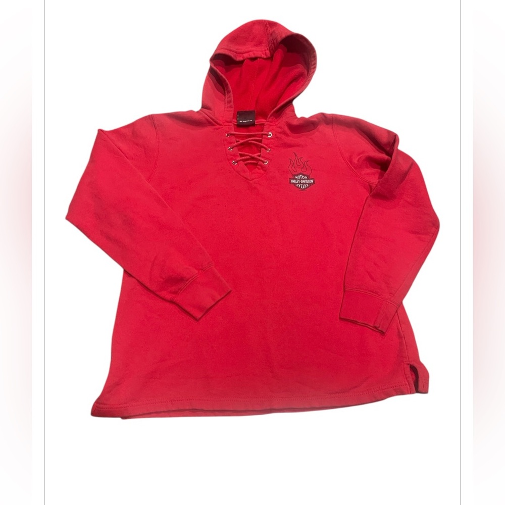Harley-Davidson Lace up Neckline Vintage Red Hooded Sweatshirt Women’s Sz L Red
